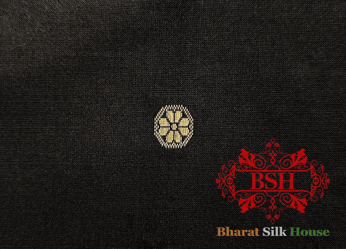 Pure Handloom Katan Silk Antique Zari Saree In Shades Of Black - Bharat Silk House Pure Kataan Silk