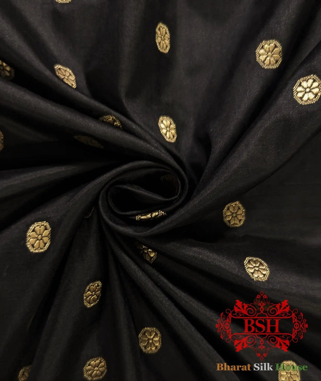 Pure Handloom Katan Silk Antique Zari Saree In Shades Of Black - Bharat Silk House Pure Kataan Silk