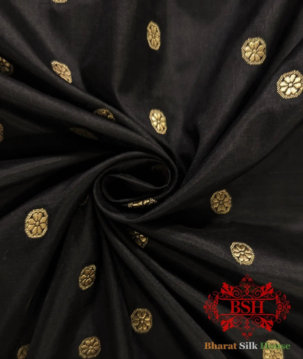 Pure Handloom Katan Silk Antique Zari Saree In Shades Of Black - Bharat Silk House Pure Kataan Silk