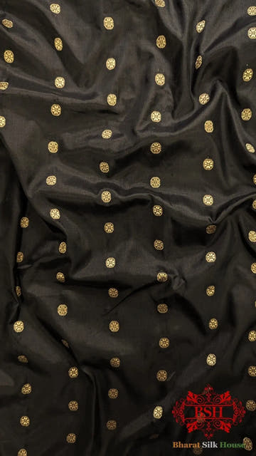 Pure Handloom Katan Silk Antique Zari Saree In Shades Of Black - Bharat Silk House Pure Kataan Silk