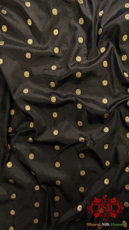 Pure Handloom Katan Silk Antique Zari Saree In Shades Of Black - Bharat Silk House Pure Kataan Silk