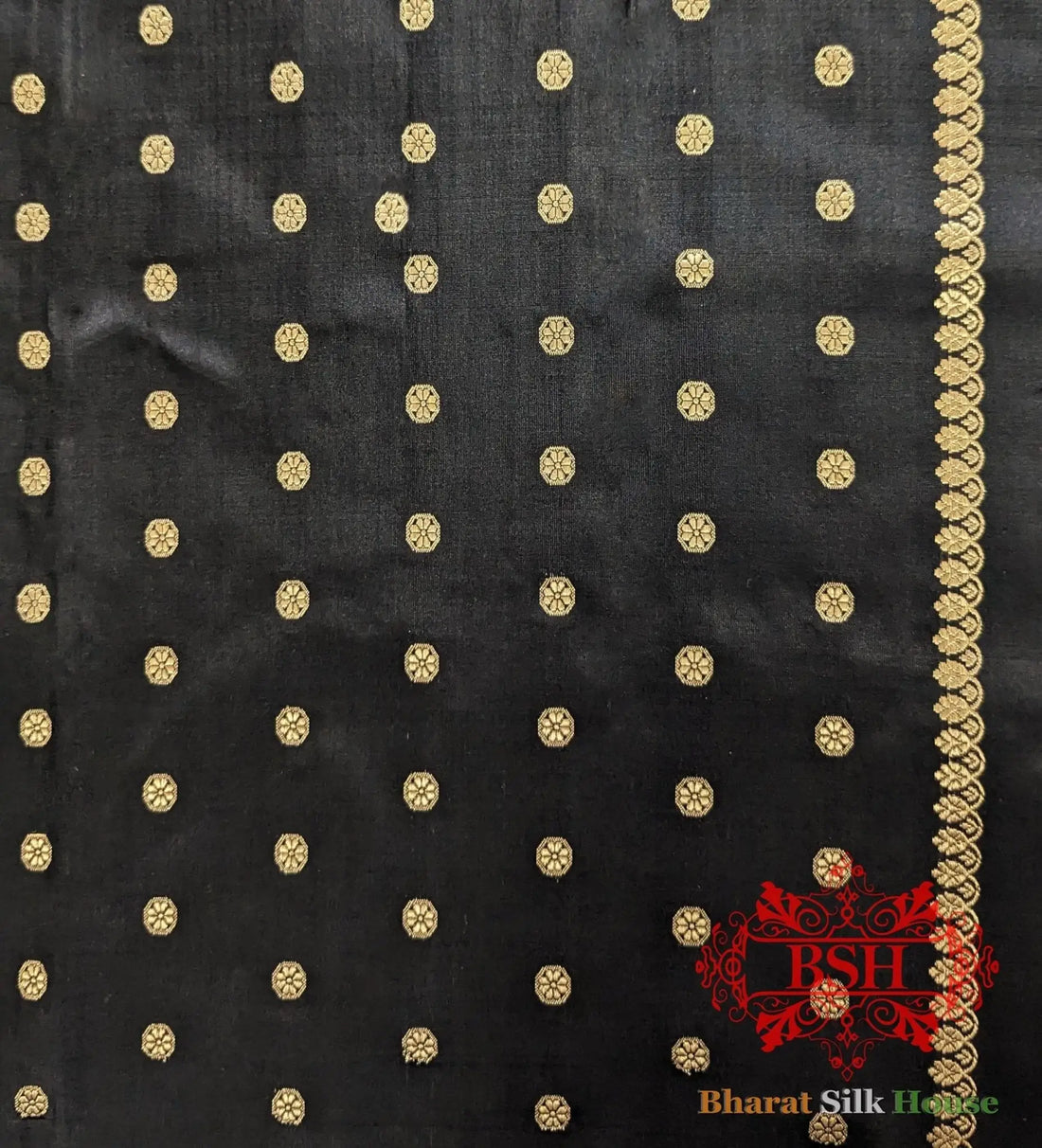 Pure Handloom Katan Silk Antique Zari Saree In Shades Of Black - Bharat Silk House Pure Kataan Silk