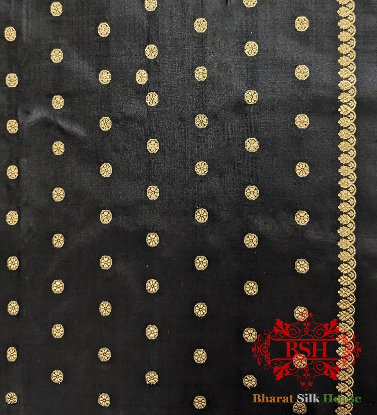 Pure Handloom Katan Silk Antique Zari Saree In Shades Of Black - Bharat Silk House Pure Kataan Silk