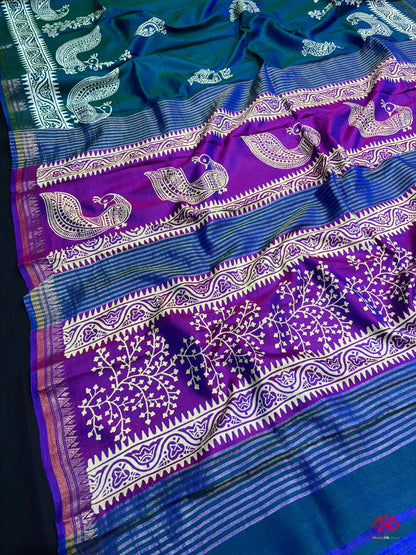 Pure Katan Lightweight Digital Art Summer Wear Saree - Bharat Silk House katan silk