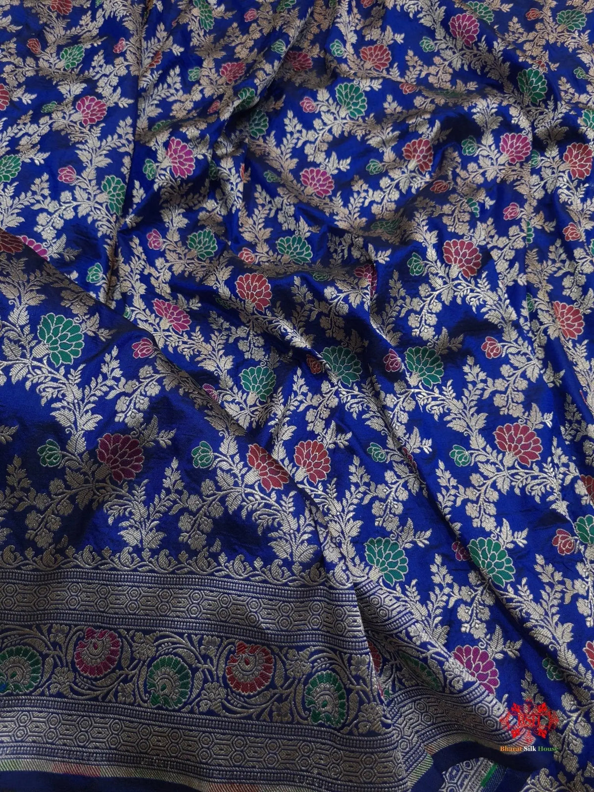 Pure Katan Silk Banarasi Handloom Saree - All over Jaal work with Meenakari - Bharat Silk House Pure Kataan Silk