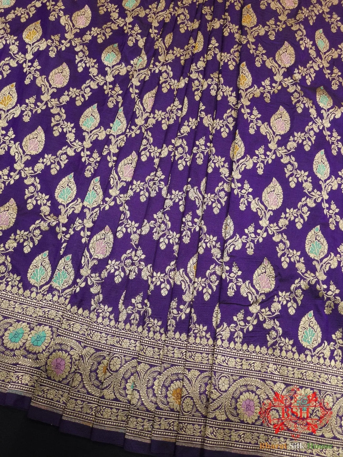Pure Katan Silk Banarasi Handloom Saree - All over Jaal work with Meenakari - Bharat Silk House Pure Kataan Silk
