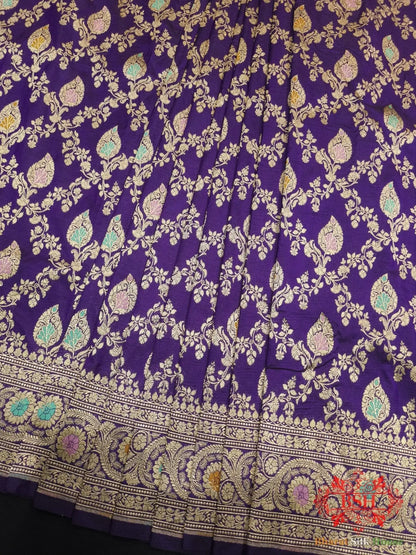 Pure Katan Silk Banarasi Handloom Saree - All over Jaal work with Meenakari - Bharat Silk House Pure Kataan Silk