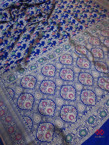 Pure Katan Silk Banarasi Handloom Saree - All over Jaal work with Meenakari - Bharat Silk House Pure Kataan Silk