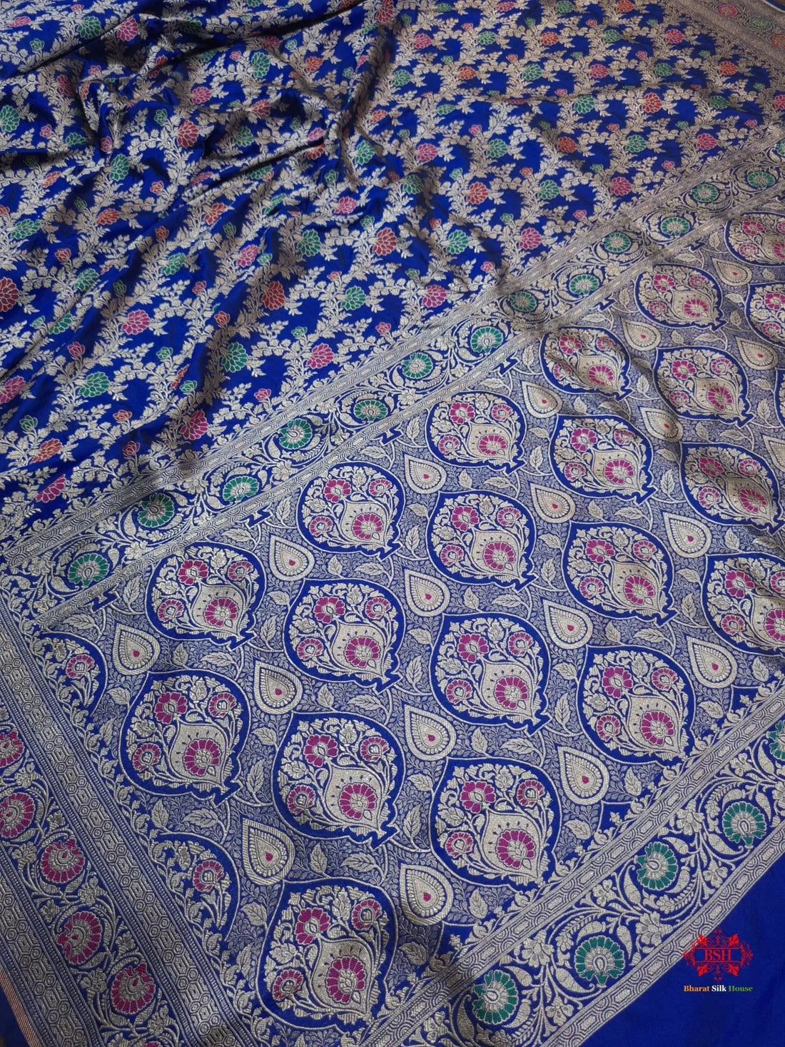 Pure Katan Silk Banarasi Handloom Saree - All over Jaal work with Meenakari - Bharat Silk House Pure Kataan Silk