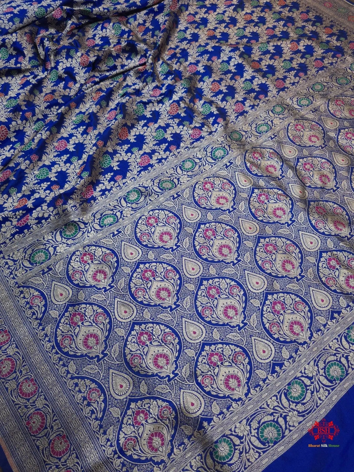 Pure Katan Silk Banarasi Handloom Saree - All over Jaal work with Meenakari - Bharat Silk House Pure Kataan Silk