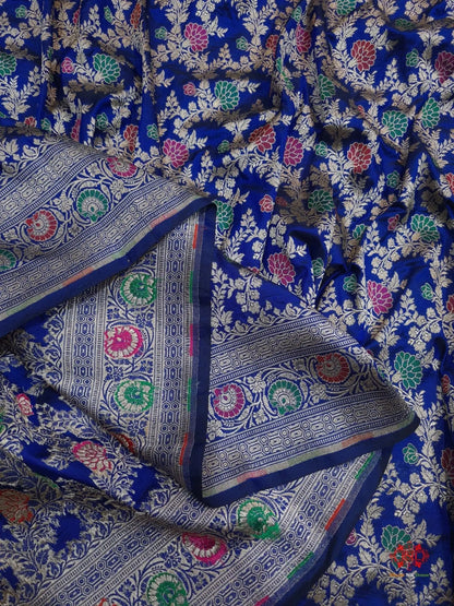 Pure Katan Silk Banarasi Handloom Saree - All over Jaal work with Meenakari - Bharat Silk House Pure Kataan Silk