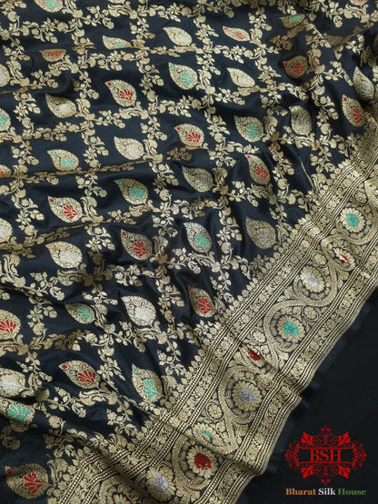 Pure Katan Silk Banarasi Handloom Saree - All over Jaal work with Meenakari - Bharat Silk House Pure Kataan Silk