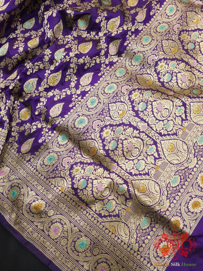 Pure Katan Silk Banarasi Handloom Saree - All over Jaal work with Meenakari - Bharat Silk House Pure Kataan Silk