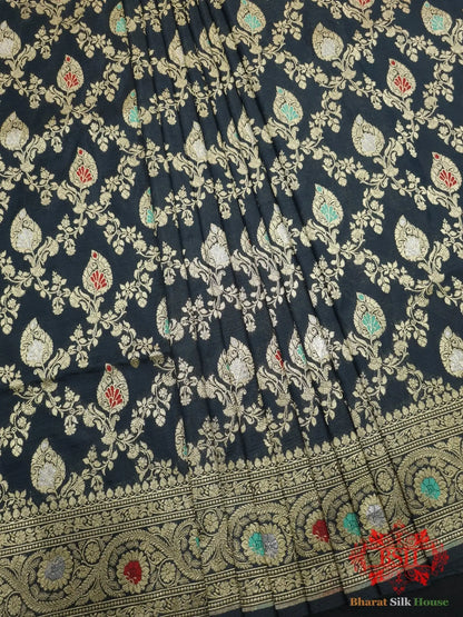 Pure Katan Silk Banarasi Handloom Saree - All over Jaal work with Meenakari - Bharat Silk House Pure Kataan Silk