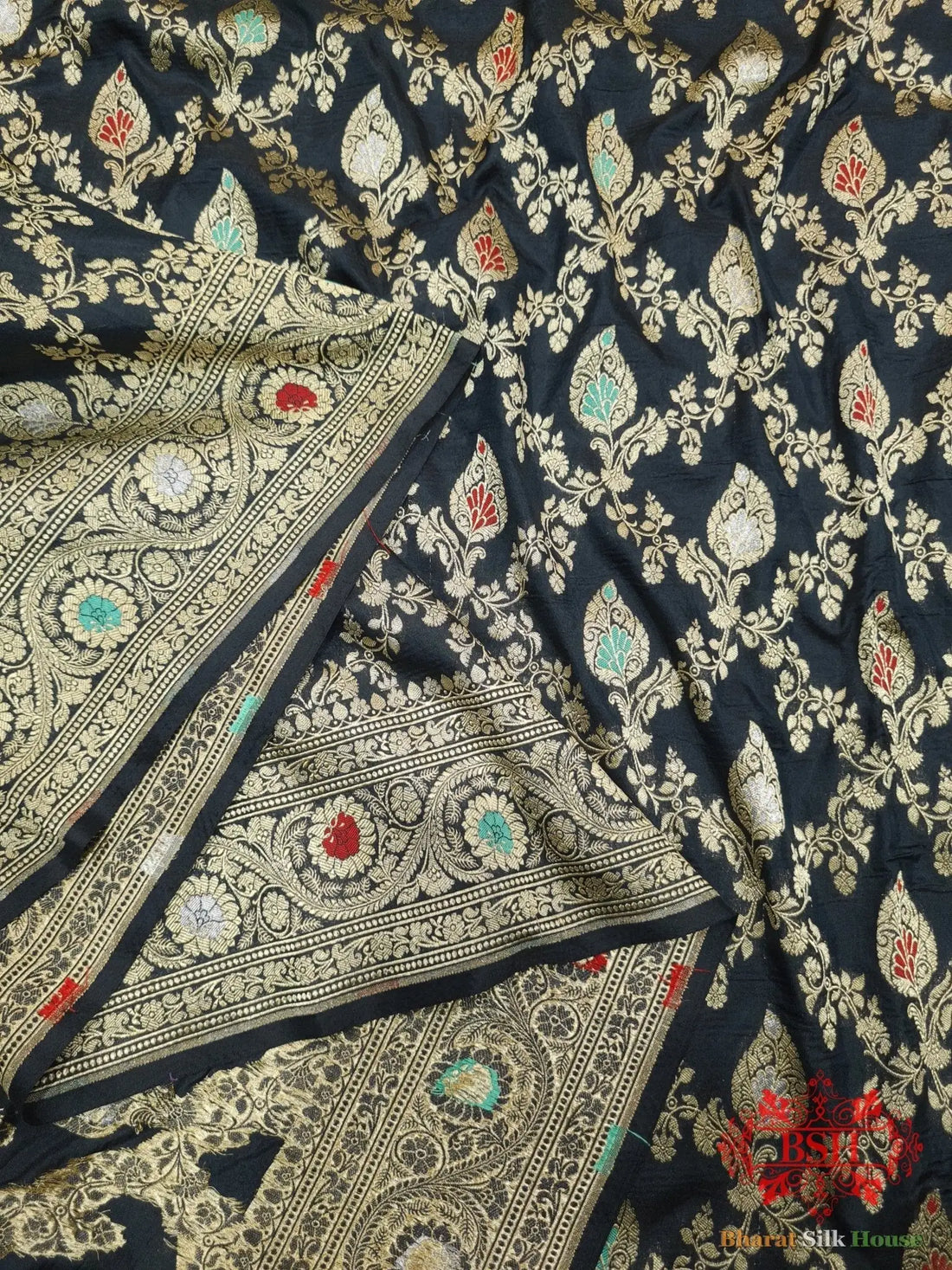 Pure Katan Silk Banarasi Handloom Saree - All over Jaal work with Meenakari - Bharat Silk House Pure Kataan Silk