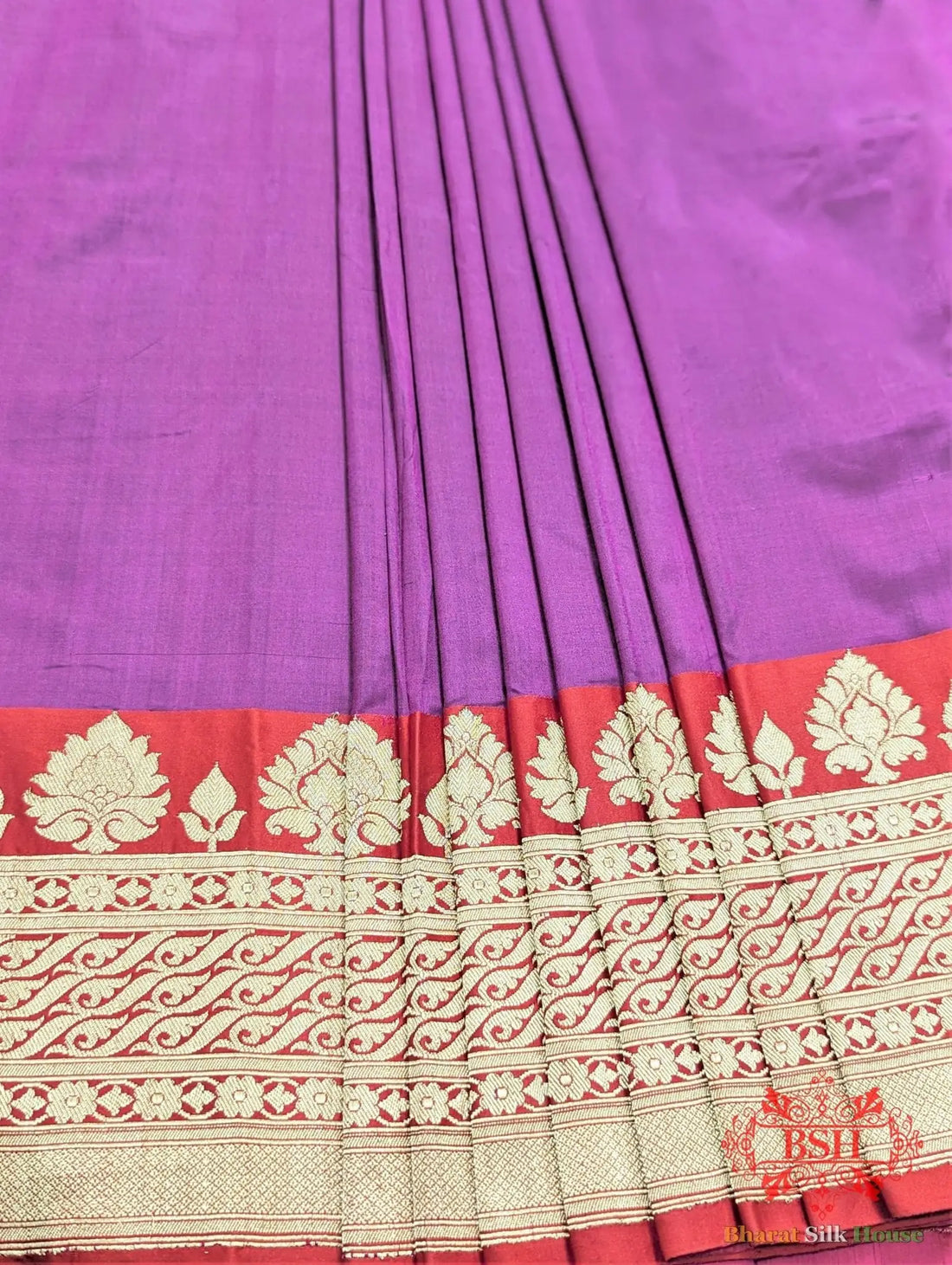 Pure Katan Silk Banarasi Handloom Saree In Shades Of Deep Pink - Bharat Silk House Pure Kataan Silk