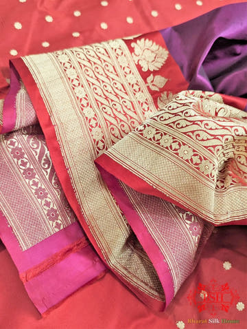 Pure Katan Silk Banarasi Handloom Saree In Shades Of Deep Pink - Bharat Silk House Pure Kataan Silk