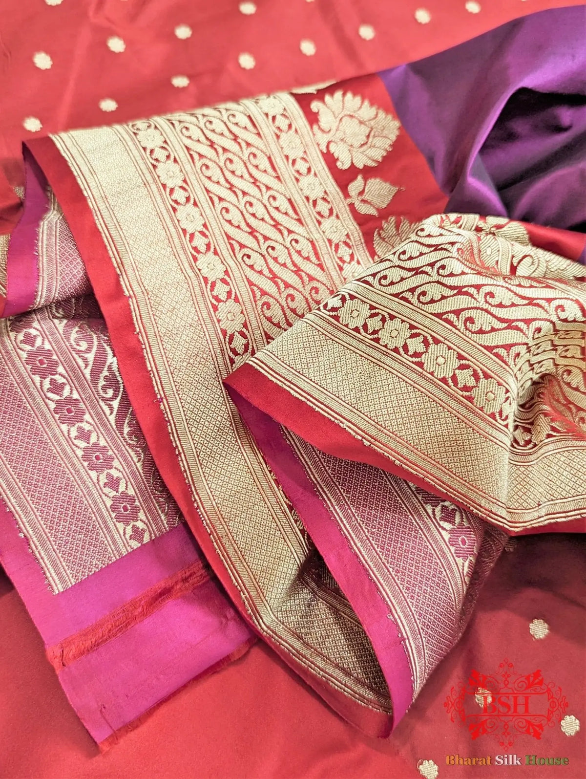 Pure Katan Silk Banarasi Handloom Saree In Shades Of Deep Pink - Bharat Silk House Pure Kataan Silk
