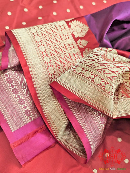 Pure Katan Silk Banarasi Handloom Saree In Shades Of Deep Pink - Bharat Silk House Pure Kataan Silk