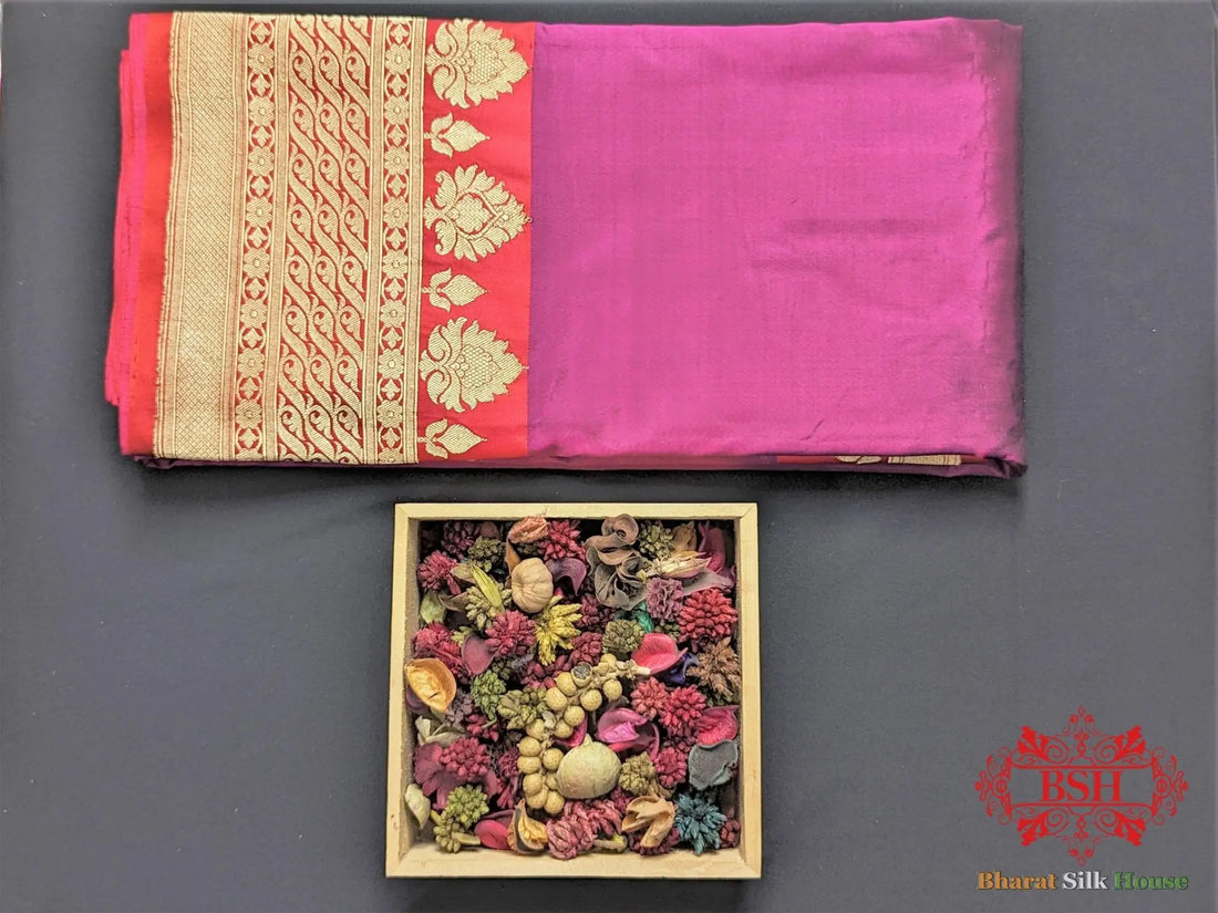 Pure Katan Silk Banarasi Handloom Saree In Shades Of Deep Pink - Bharat Silk House Pure Kataan Silk
