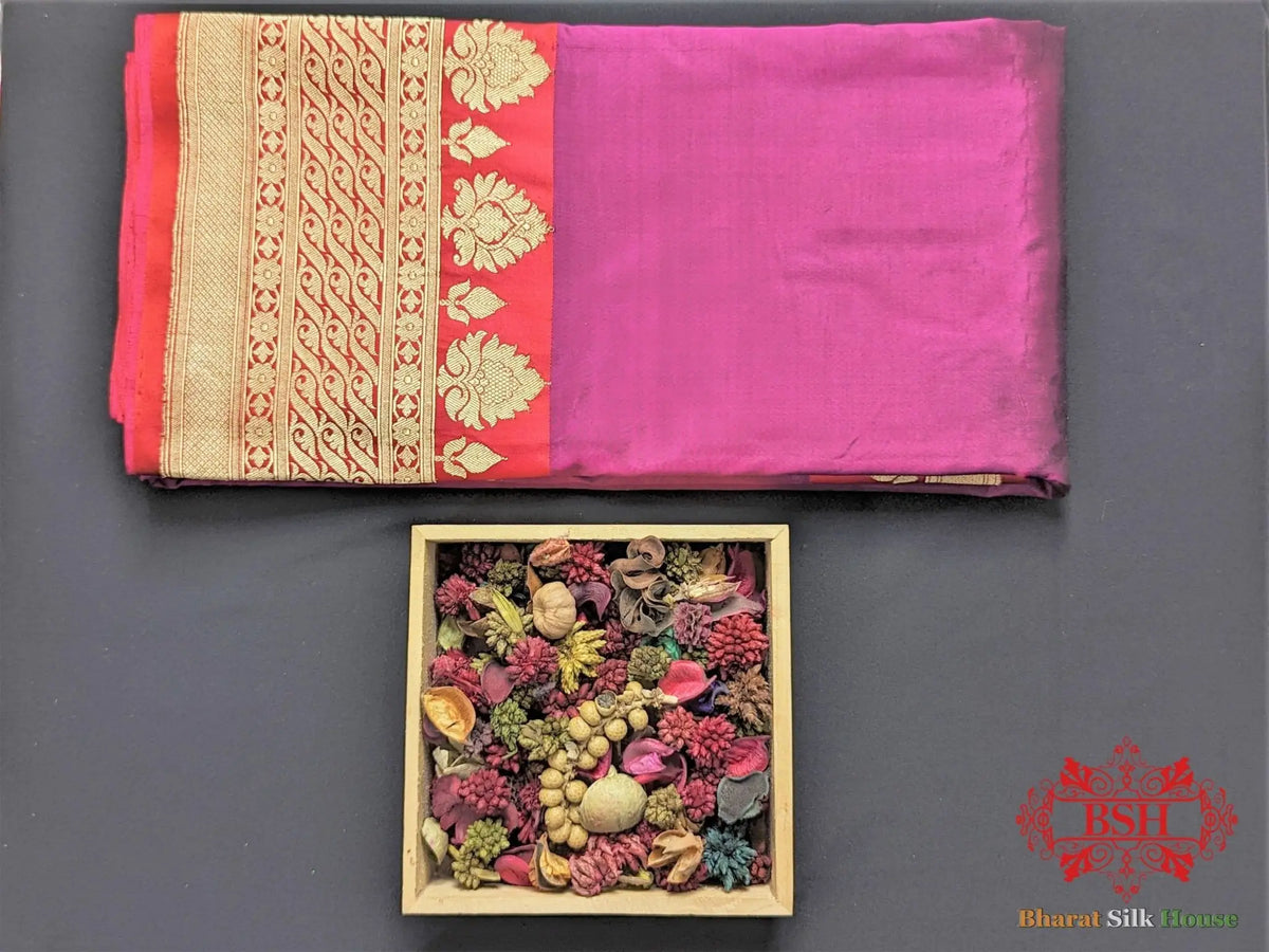 Pure Katan Silk Banarasi Handloom Saree In Shades Of Deep Pink - Bharat Silk House Pure Kataan Silk