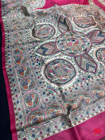 Pure Madhubani Art Digital Painting Silk Saree In Shade Of Pink - Bharat Silk House Pure Kataan Silk