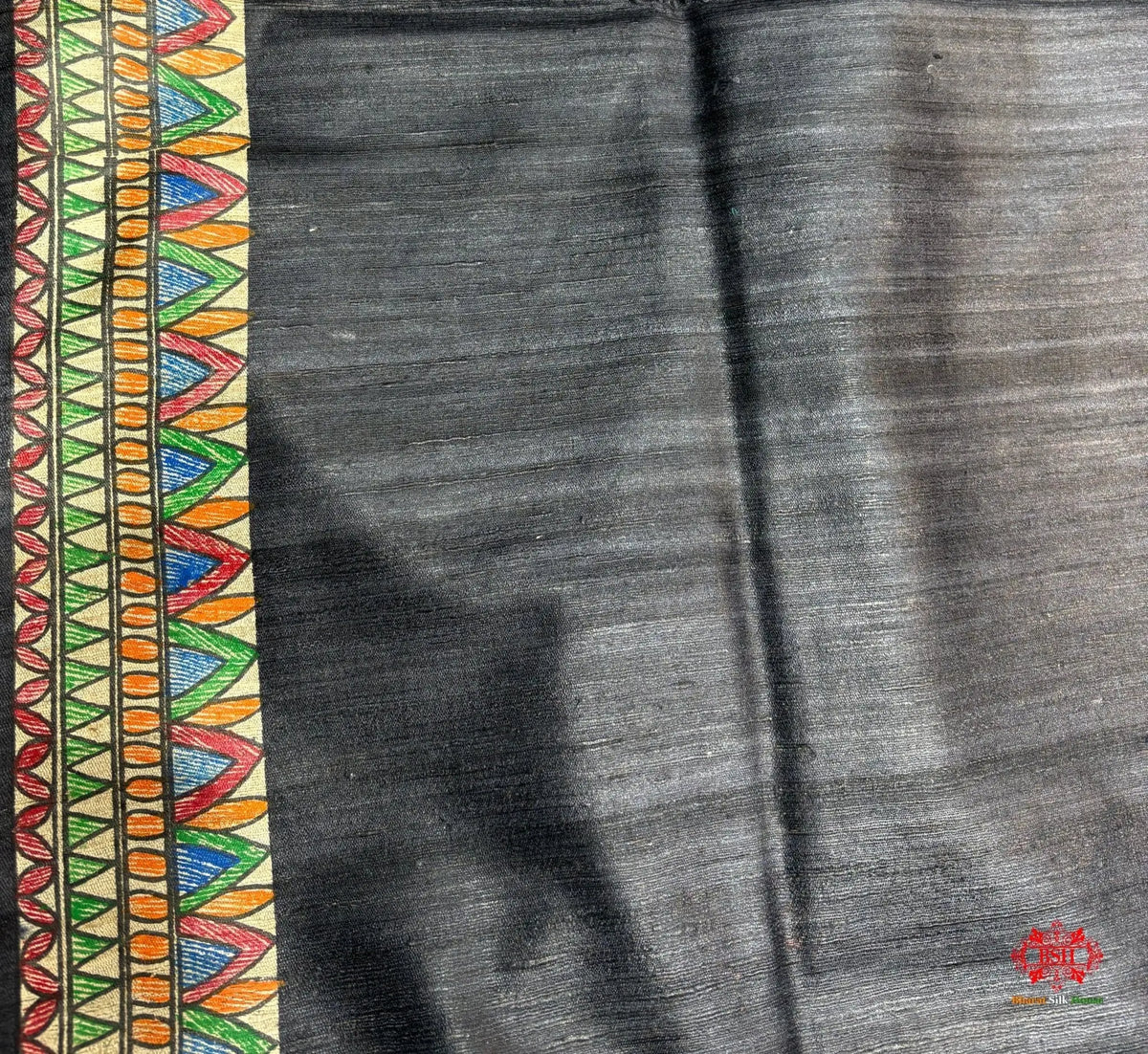 Pure Madhubani Art Hand Brush Painting Black Tusser Silk Saree - Bharat Silk House Tussar