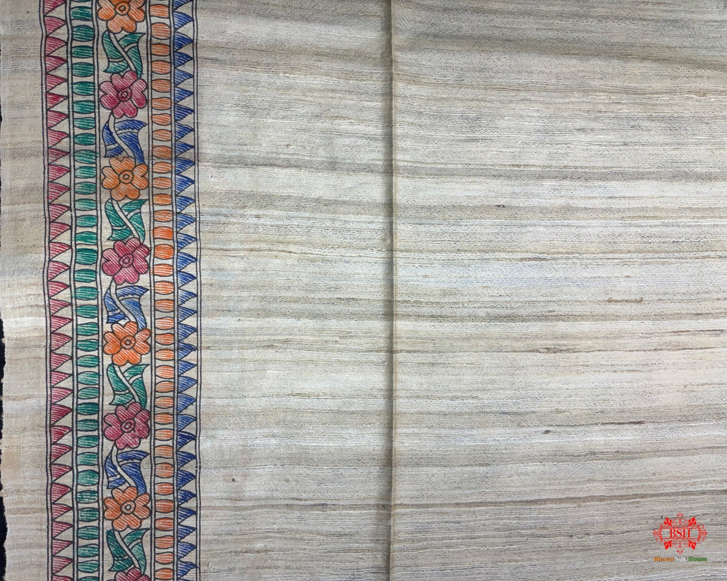 Pure Madhubani Art HandBrush Painting Silk Saree In Shade Of Tusser - Bharat Silk House Tussar