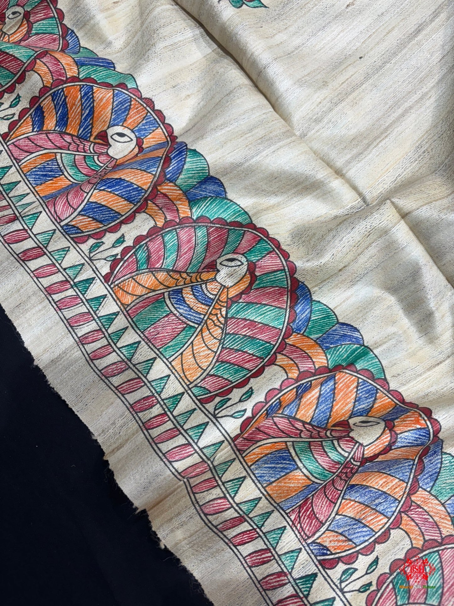 Pure Madhubani Art HandBrush Painting Silk Saree In Shade Of Tusser - Bharat Silk House Tussar