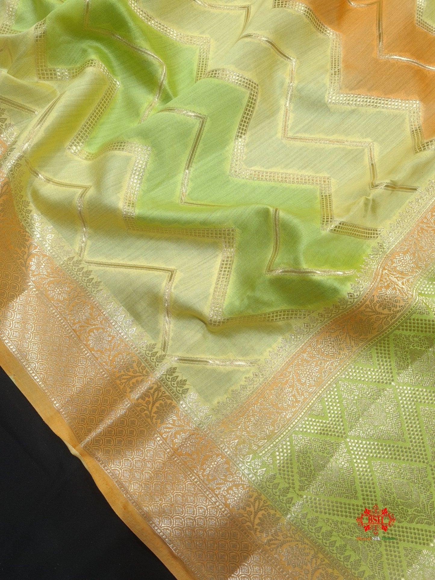 Pure Rangkaat Multi Color Zigzag Chiniya Silk Saree - Bharat Silk House