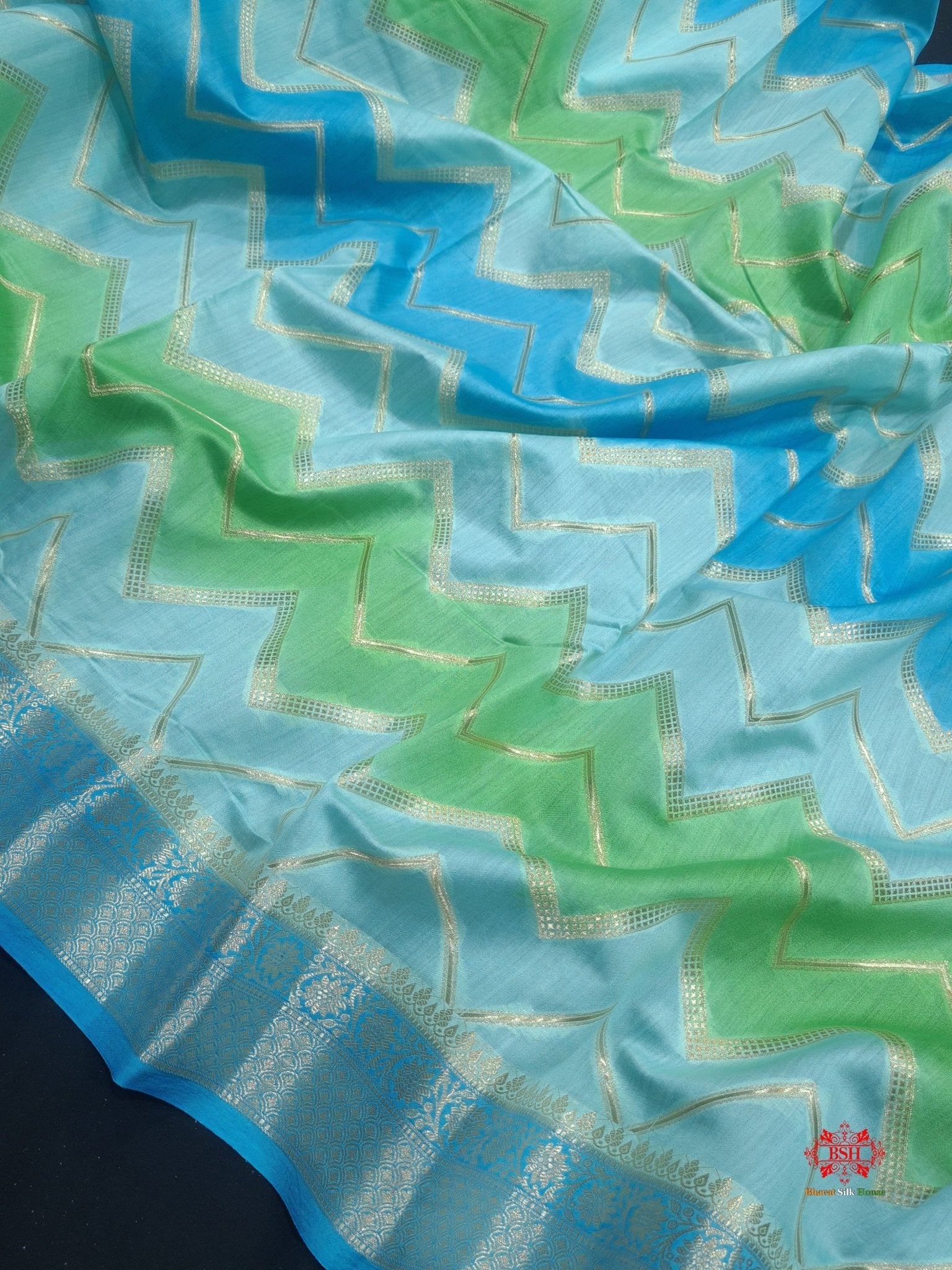 Pure Rangkaat Multi Color Zigzag Chiniya Silk Saree - Bharat Silk House