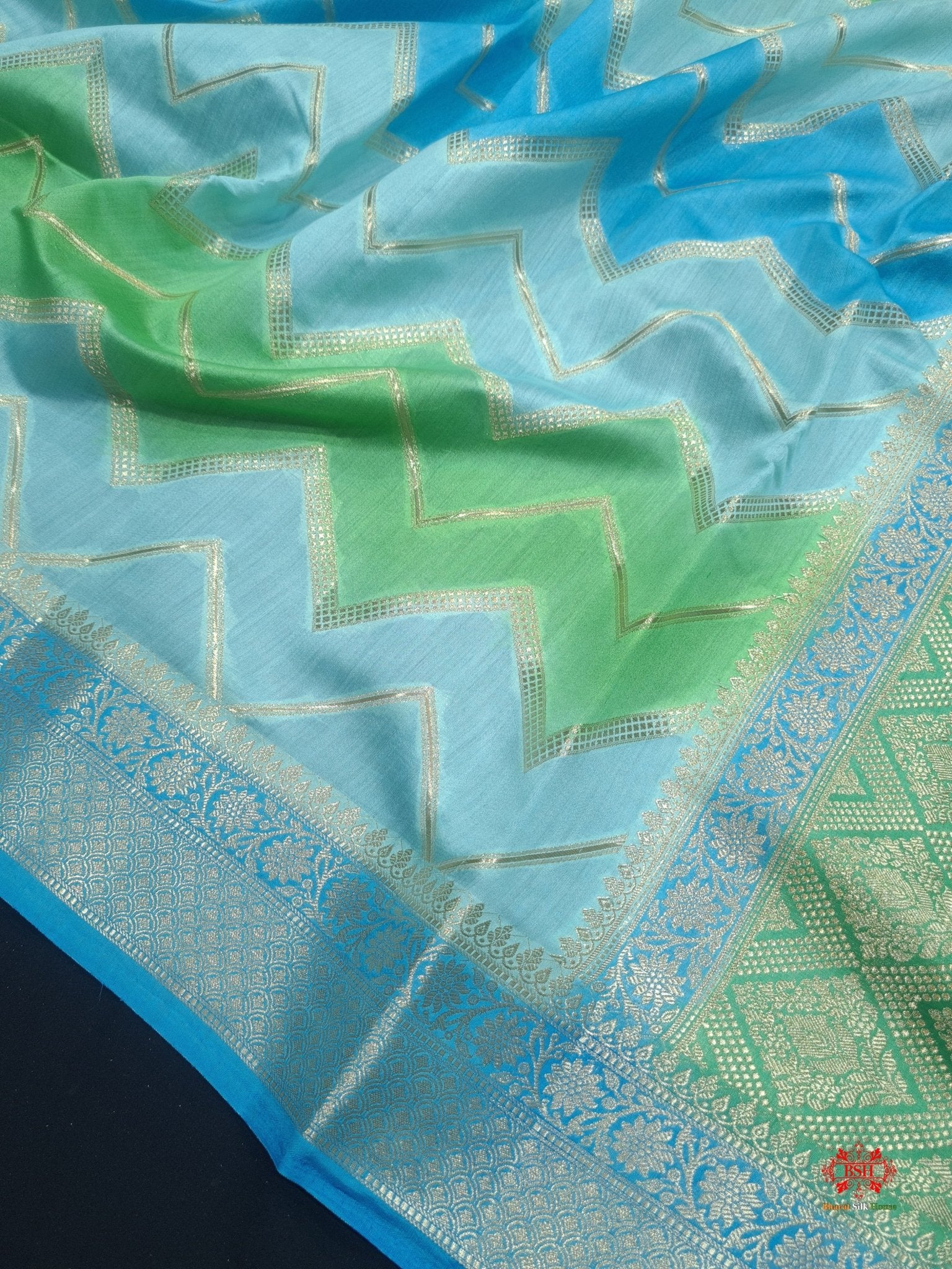 Pure Rangkaat Multi Color Zigzag Chiniya Silk Saree - Bharat Silk House
