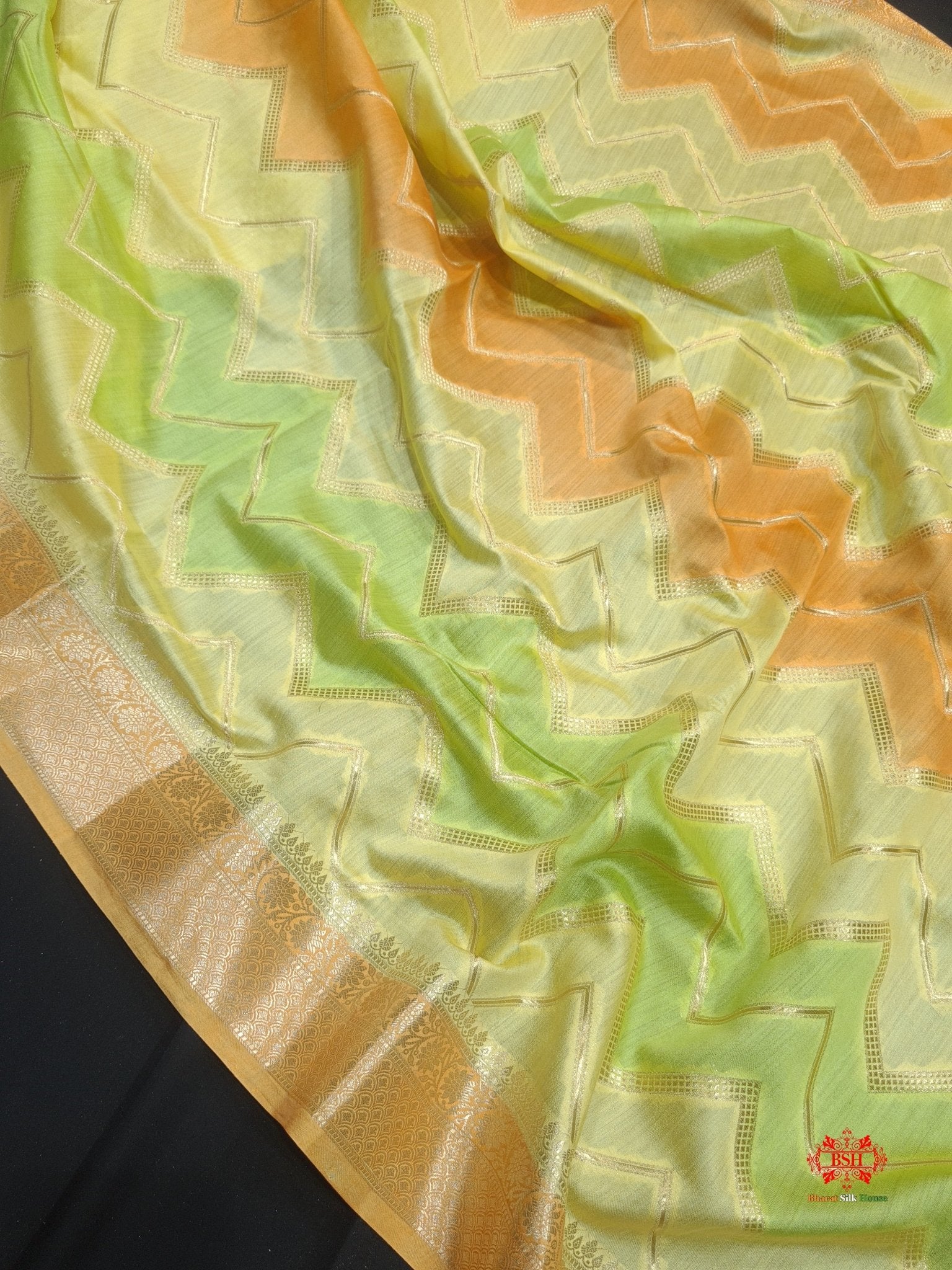 Pure Rangkaat Multi Color Zigzag Chiniya Silk Saree - Bharat Silk House