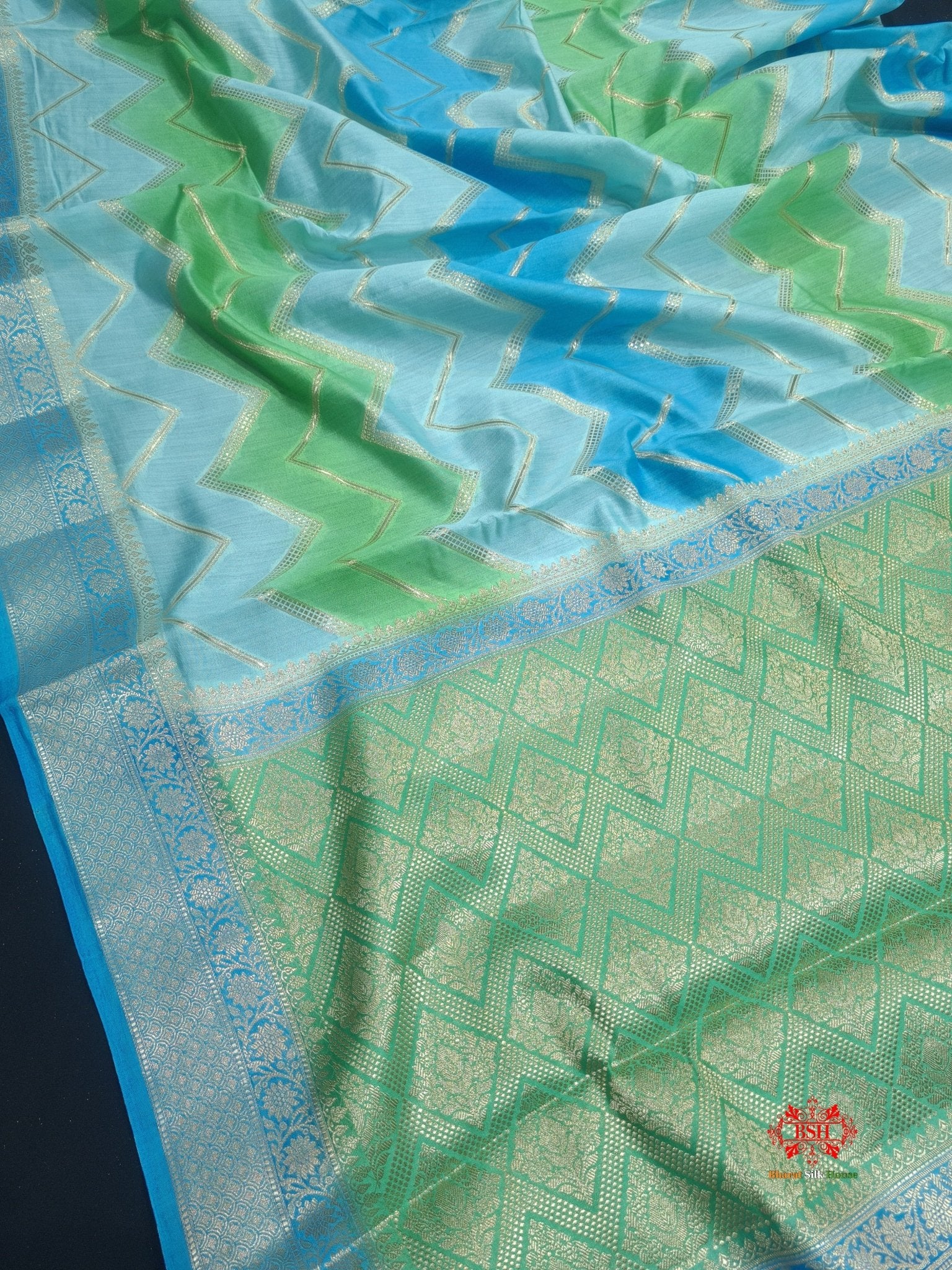 Pure Rangkaat Multi Color Zigzag Chiniya Silk Saree - Bharat Silk House