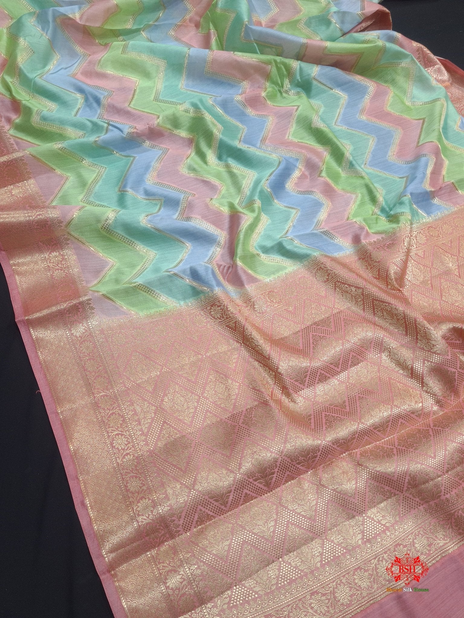 Pure Rangkaat Multi Color Zigzag Chiniya Silk Saree - Bharat Silk House