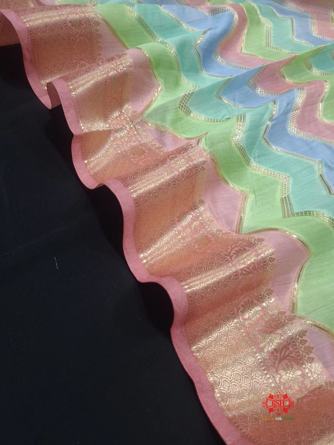 Pure Rangkaat Multi Color Zigzag Chiniya Silk Saree - Bharat Silk House Chiniya Saree
