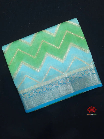 Pure Rangkaat Multi Color Zigzag Chiniya Silk Saree - Bharat Silk House Chiniya Saree
