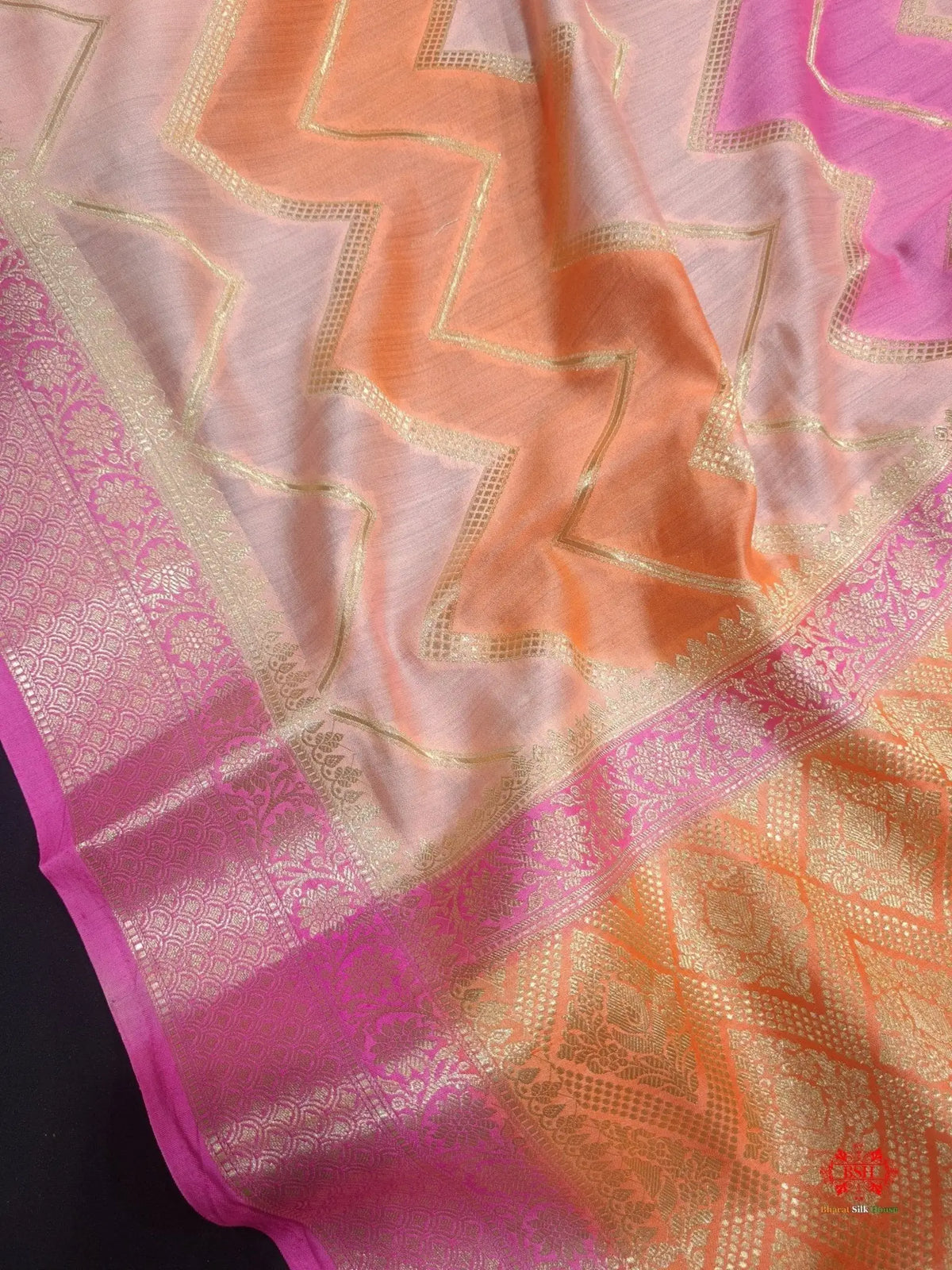 Pure Rangkaat Multi Color Zigzag Chiniya Silk Saree - Bharat Silk House Chiniya Saree