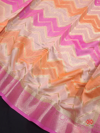 Pure Rangkaat Multi Color Zigzag Chiniya Silk Saree - Bharat Silk House Chiniya Saree