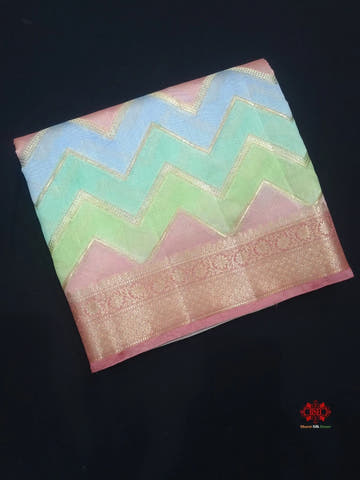 Pure Rangkaat Multi Color Zigzag Chiniya Silk Saree - Bharat Silk House Chiniya Saree