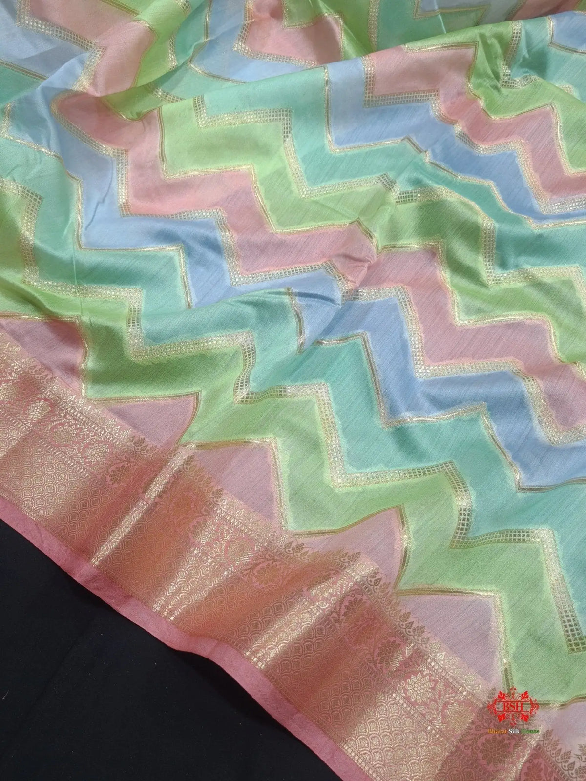 Pure Rangkaat Multi Color Zigzag Chiniya Silk Saree - Bharat Silk House Chiniya Saree