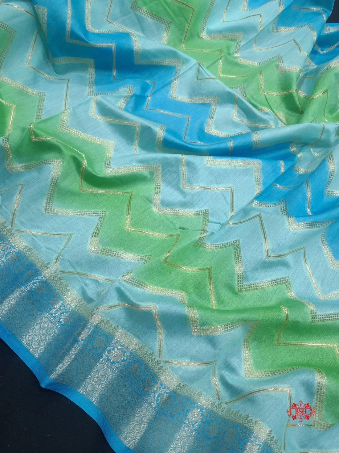 Pure Rangkaat Multi Color Zigzag Chiniya Silk Saree - Bharat Silk House Chiniya Saree