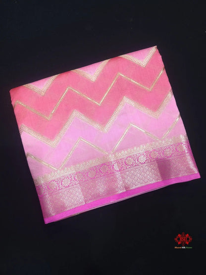 Pure Rangkaat Multi Color Zigzag Chiniya Silk Saree - Bharat Silk House Chiniya Saree