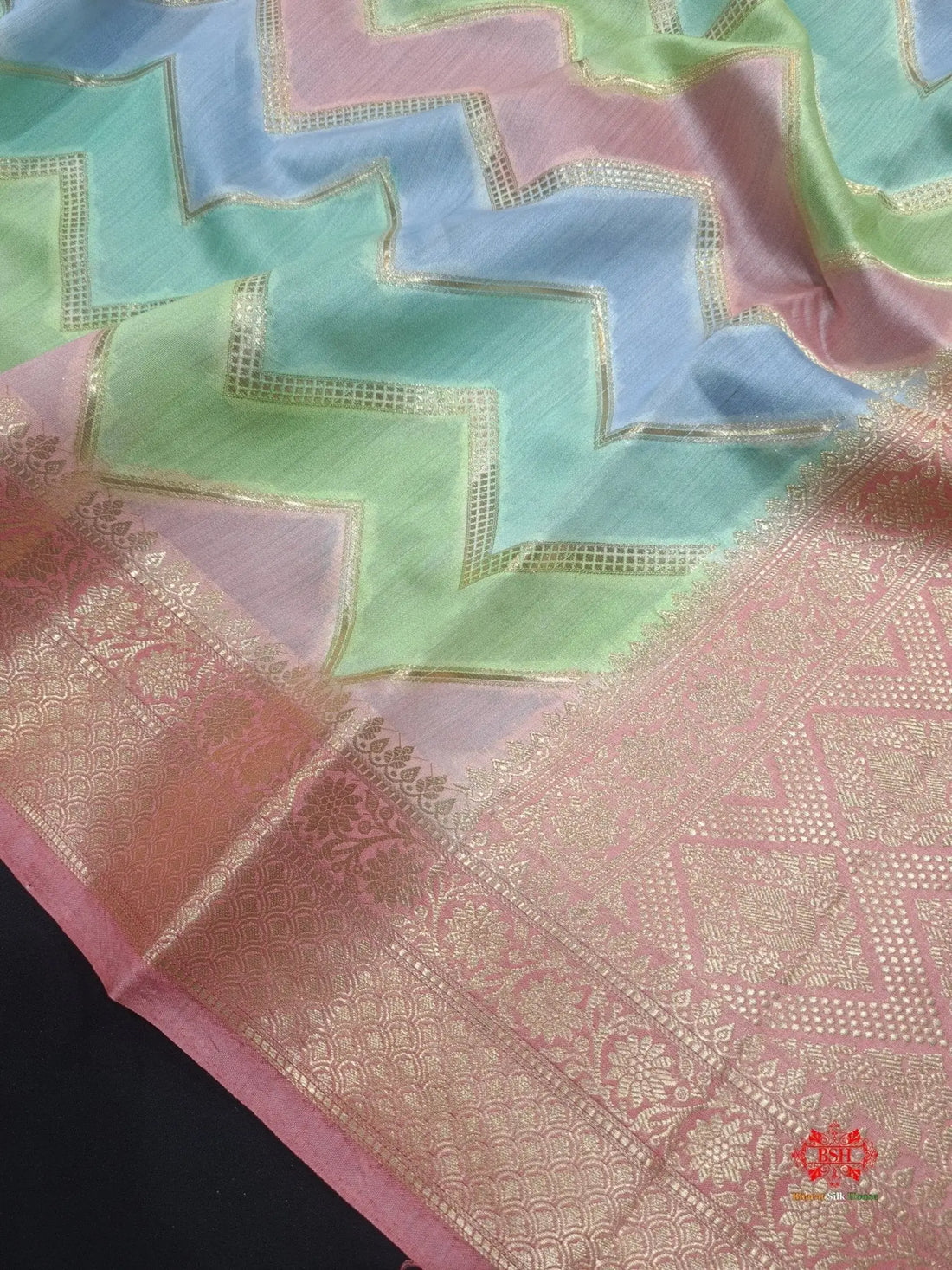 Pure Rangkaat Multi Color Zigzag Chiniya Silk Saree - Bharat Silk House Chiniya Saree