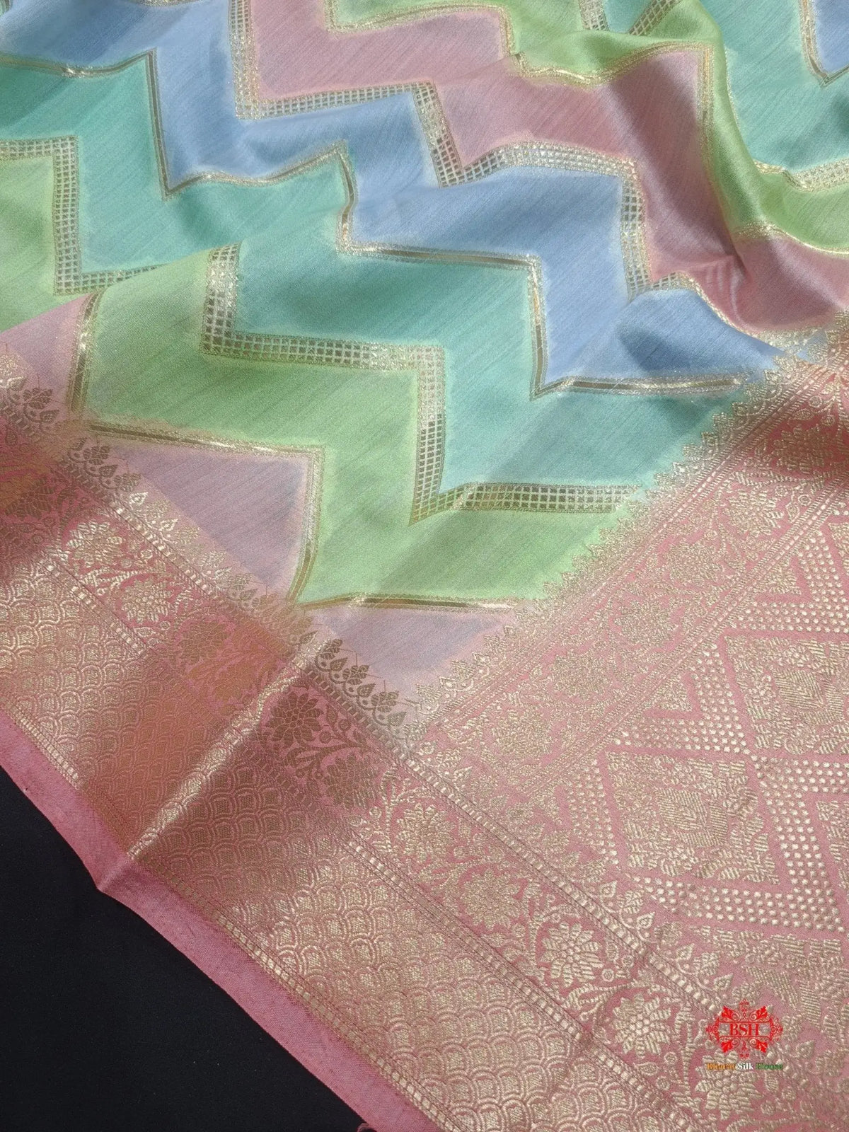 Pure Rangkaat Multi Color Zigzag Chiniya Silk Saree - Bharat Silk House Chiniya Saree