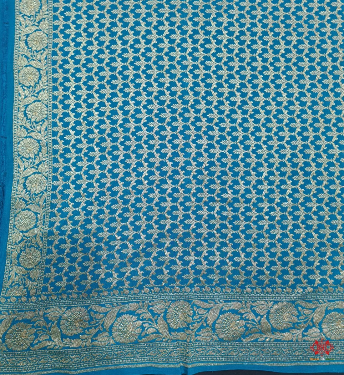 Pure Silk Crape Khaddi Georgette Saree With Antique Zari In Shades Of Blue - Bharat Silk House Crepe Khaddi
