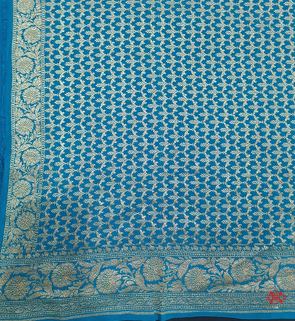 Pure Silk Crape Khaddi Georgette Saree With Antique Zari In Shades Of Blue - Bharat Silk House Crepe Khaddi