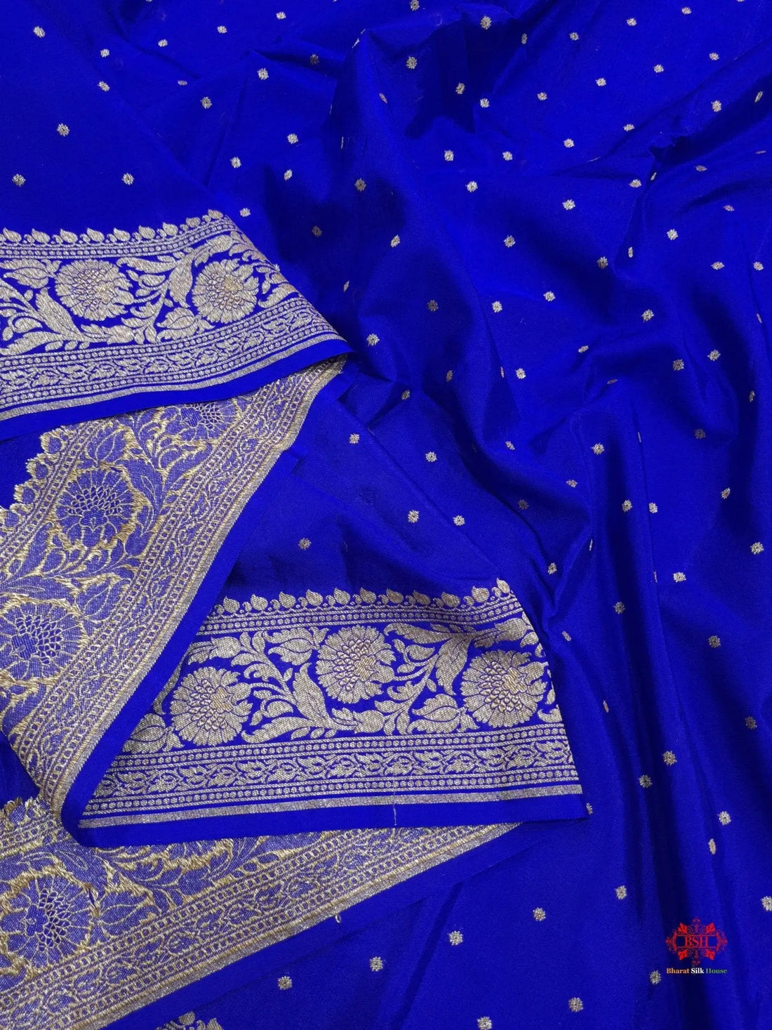 Pure Silk Crape Khaddi Georgette Saree With Antique Zari In Shades Of Blue - Bharat Silk House Crepe Khaddi