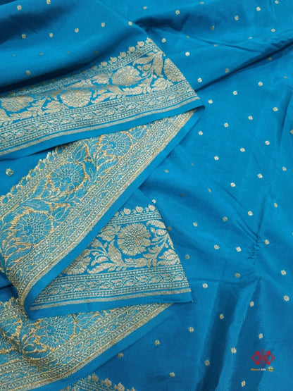 Pure Silk Crape Khaddi Georgette Saree With Antique Zari In Shades Of Blue - Bharat Silk House Crepe Khaddi