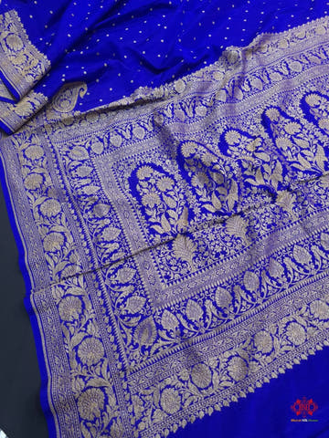 Pure Silk Crape Khaddi Georgette Saree With Antique Zari In Shades Of Blue - Bharat Silk House Crepe Khaddi